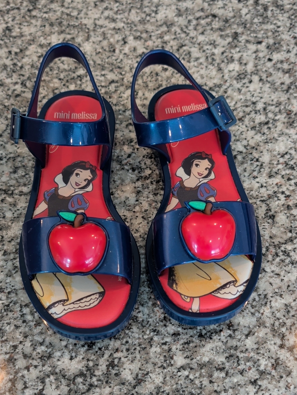 Mini Melissa Navy Jelly Sandals with Red Apple Accent